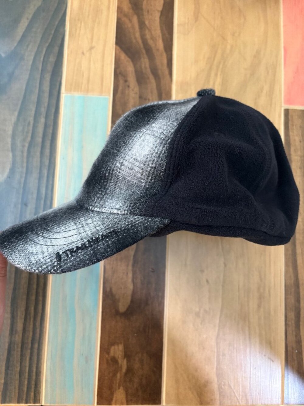 Black and White Plaid TrailHeads Fleece Ponytail Hat for Women, One Size